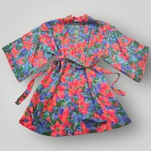 Val Mode Women’s Silky Vintage Floral Flowy Short Robe